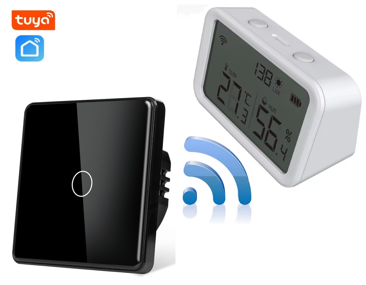WIFI автоматизація клімату 1DAL ClimeKit WF3B | Датчик температури та вологості + Сенсорний вимикач Чорний