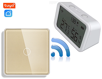 WIFI автоматизація клімату 1DAL ClimeKit WF3GD | Датчик температури та вологості + Сенсорний вимикач Золото