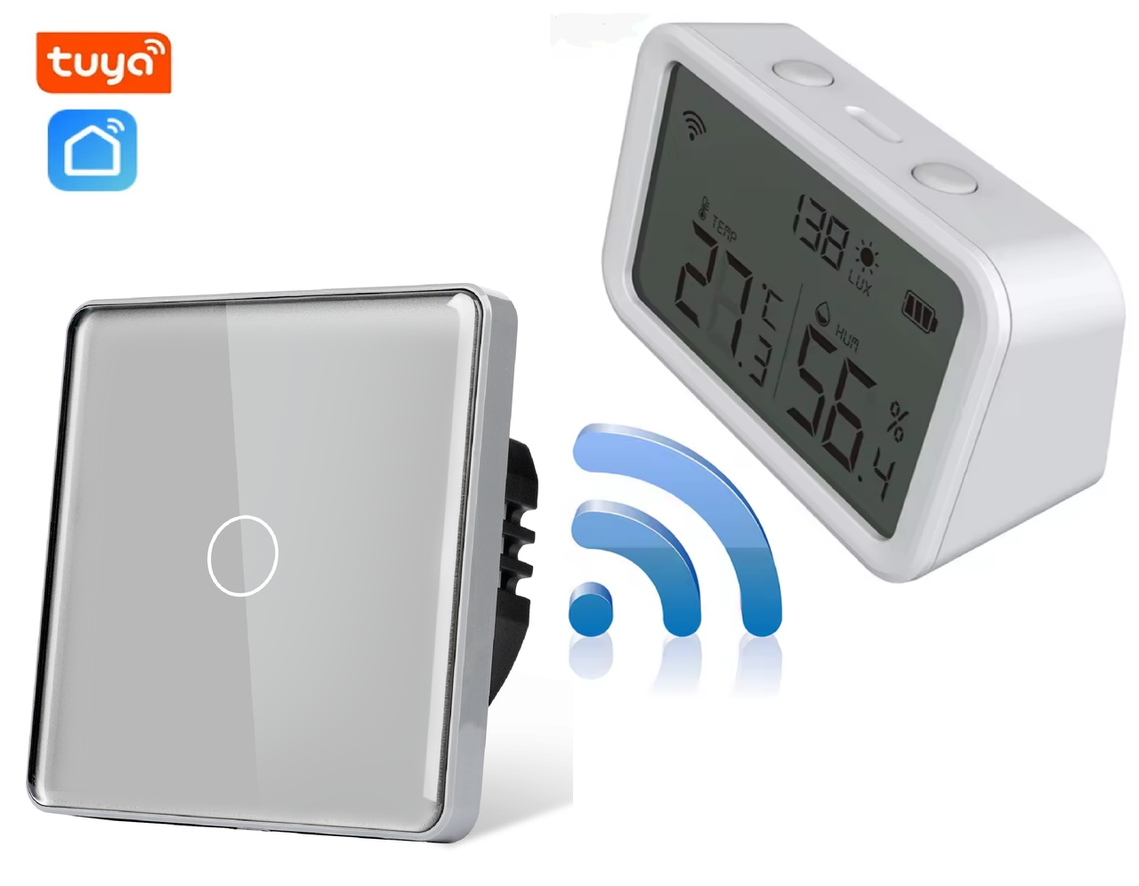 WIFI автоматизація клімату 1DAL ClimeKit WF3GR | Датчик температури та вологості + Сенсорний вимикач Сірий