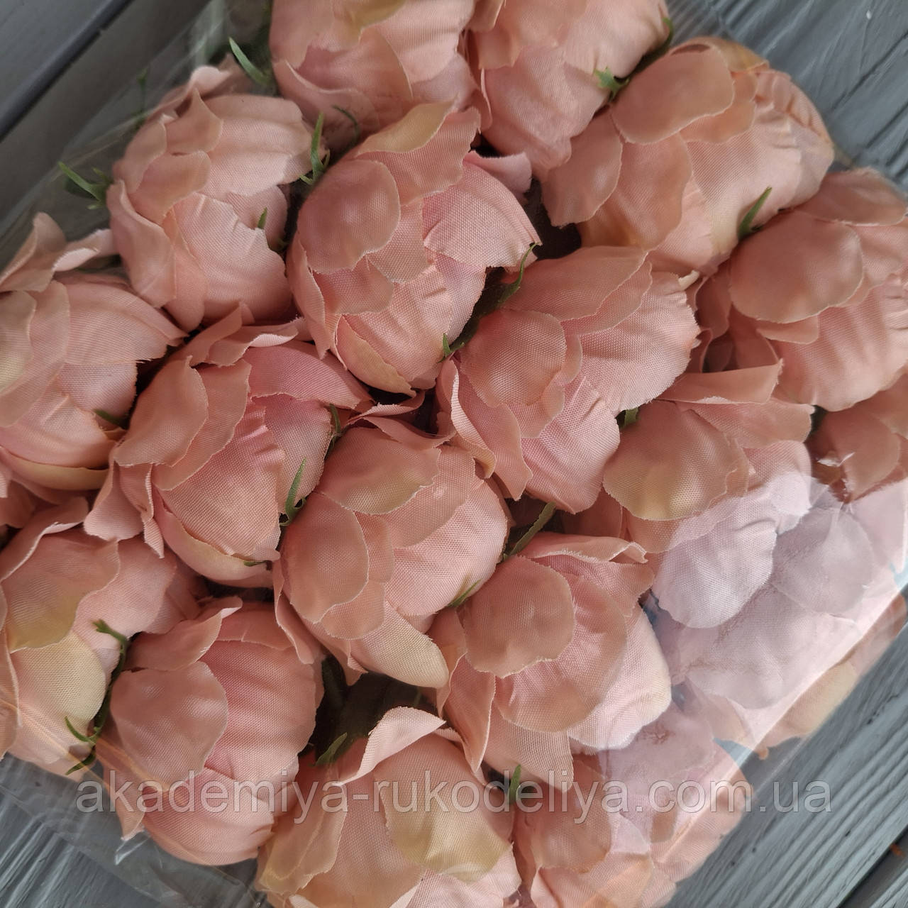Півонії персикові тканини, діаметр 6 см — набір 25 шт., фото 1
