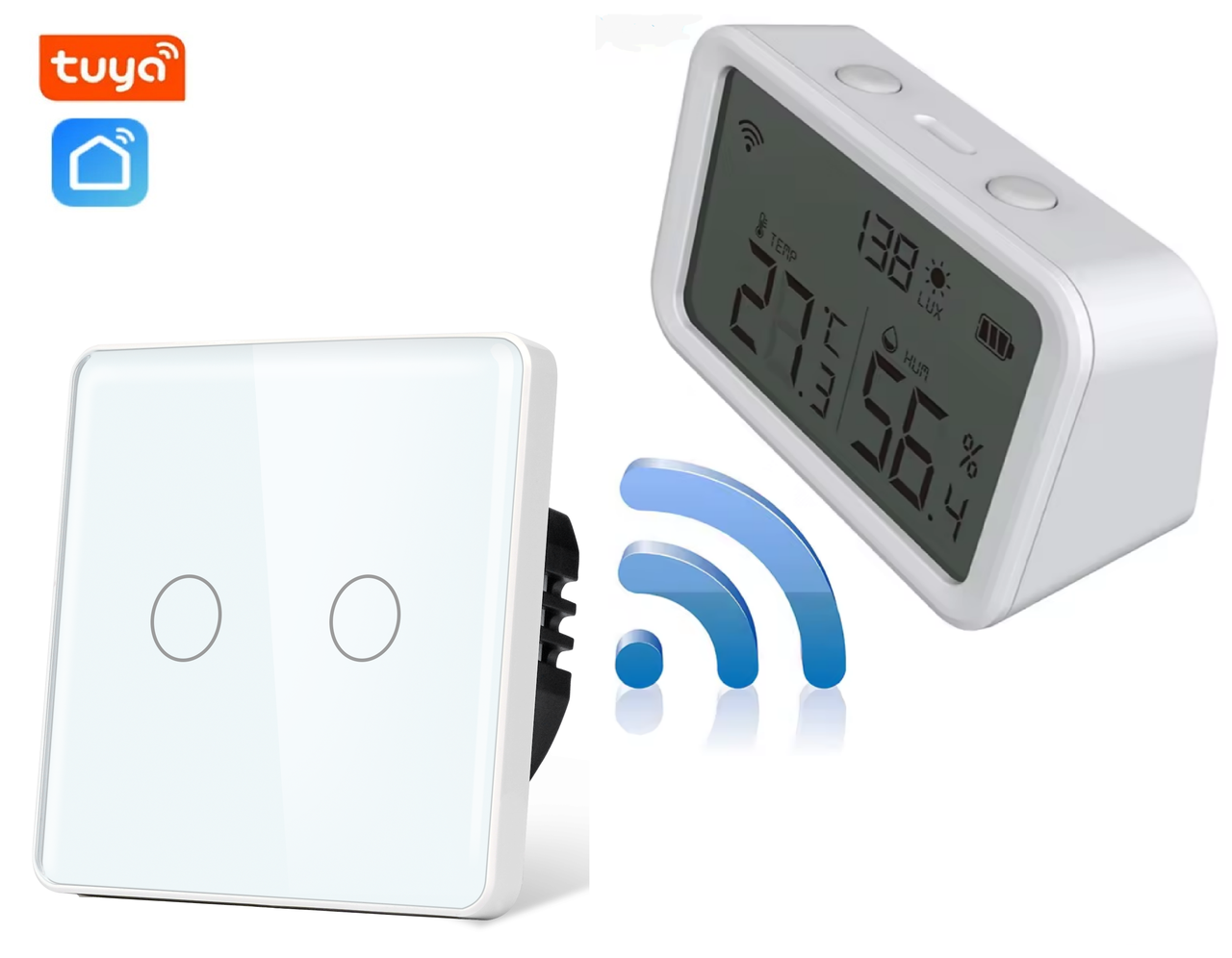 WIFI автоматизація клімату 1DAL ClimeKit WF4W | Датчик вологості, темп. + Сенсорний вимикач (2кл.) Білий