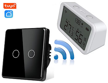 WIFI автоматизація клімату 1DAL ClimeKit WF4B | Датчик вологості, темп. + Сенсорний вимикач (2кл.) Чорний
