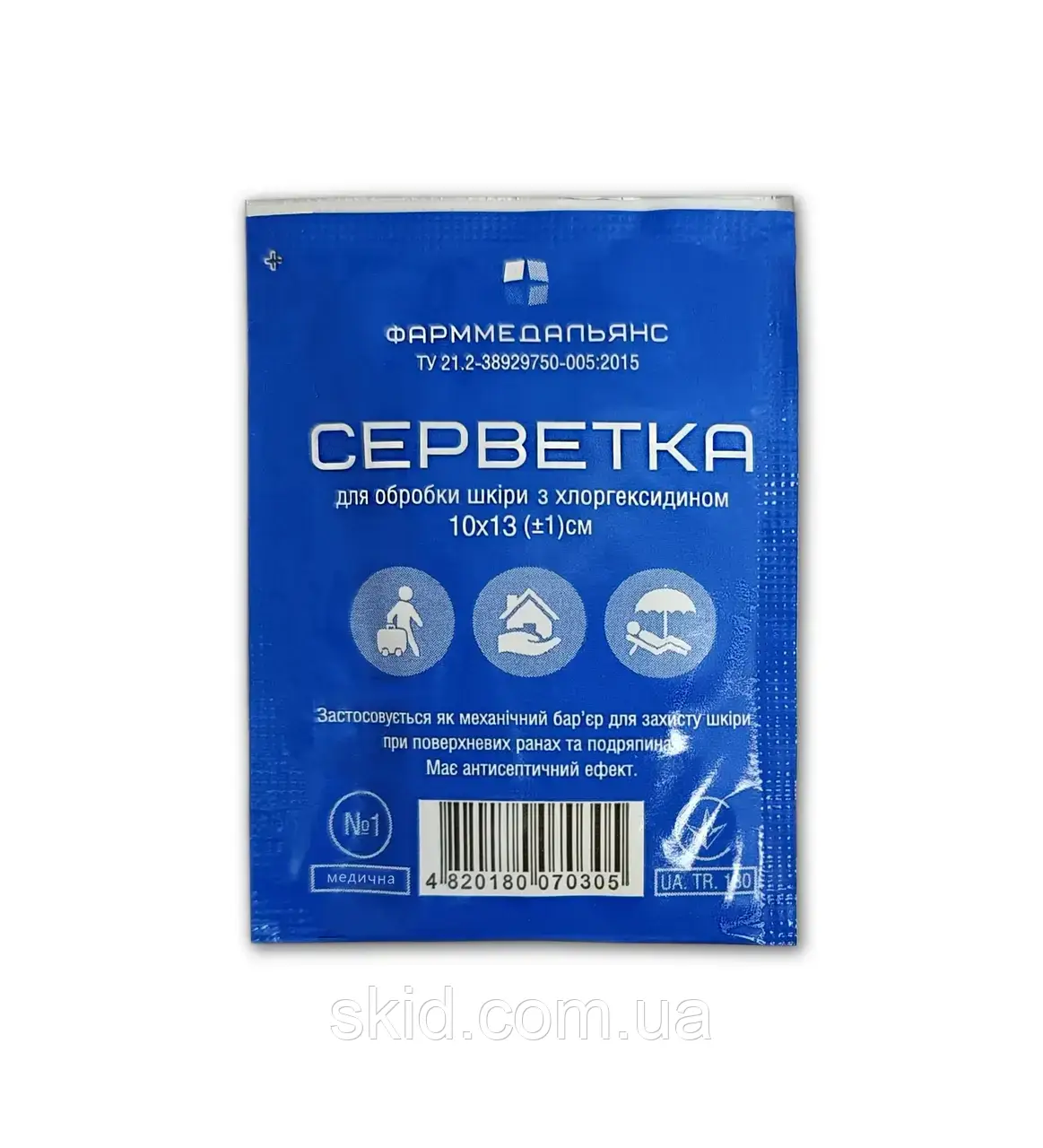 Серветка для обробки шкіри з хлоргексидином 10х13 см, № 1