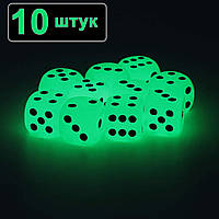 Люмінесцентні гральні кубики, що світяться в темряві 10 штук