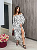 Біле жіноче легке романтичне шовкове плаття довжини міді із зав'язками на грудях у Квітковий Принт, фото 3