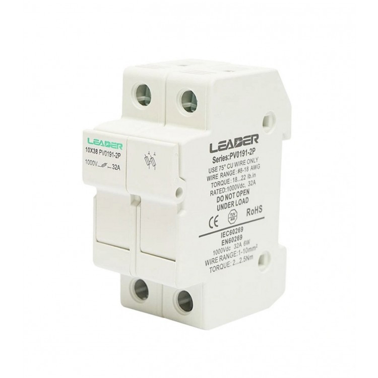Тримач запобіжника Leader DC2Р 10x38мм 32А/1000В (PV0191-2P)