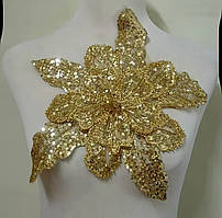 Квітка декор  (вишитий бісером, пайетками) Золотий 30см