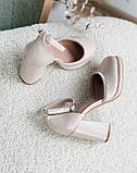 Жіночі бежеві туфлі на стійких підборах відкриті боки стрази 38, фото 6