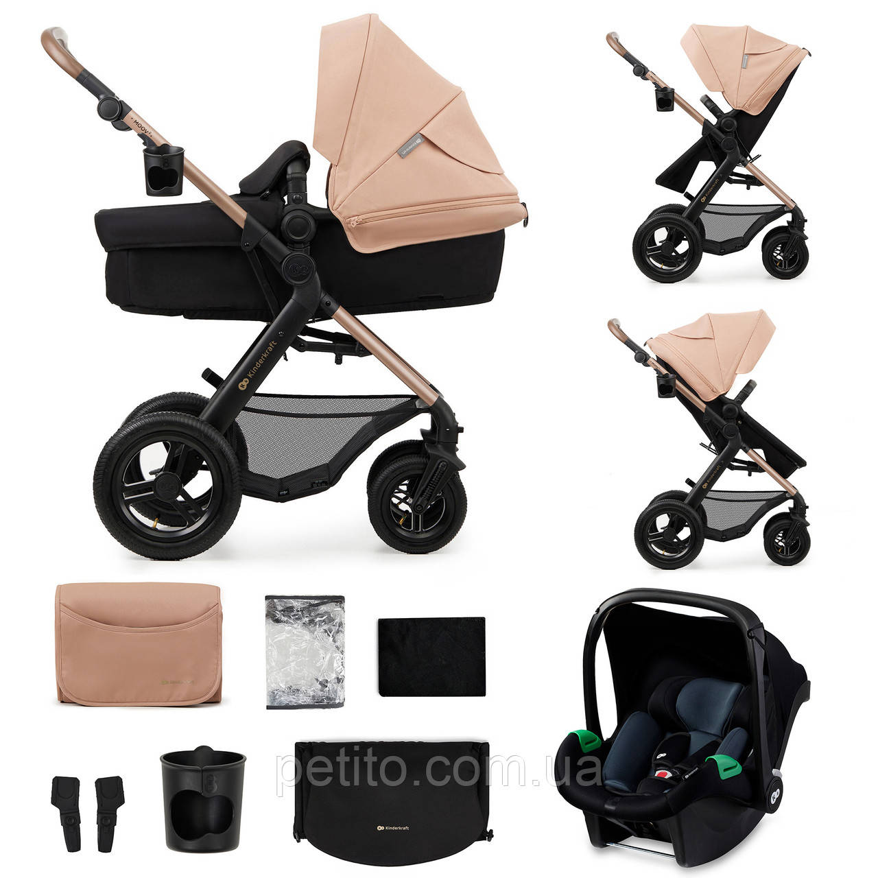 Універсальна коляска 3 в 1 Kinderkraft Moov 2 Air Sand Beige (KSMOOV02BEG0000)