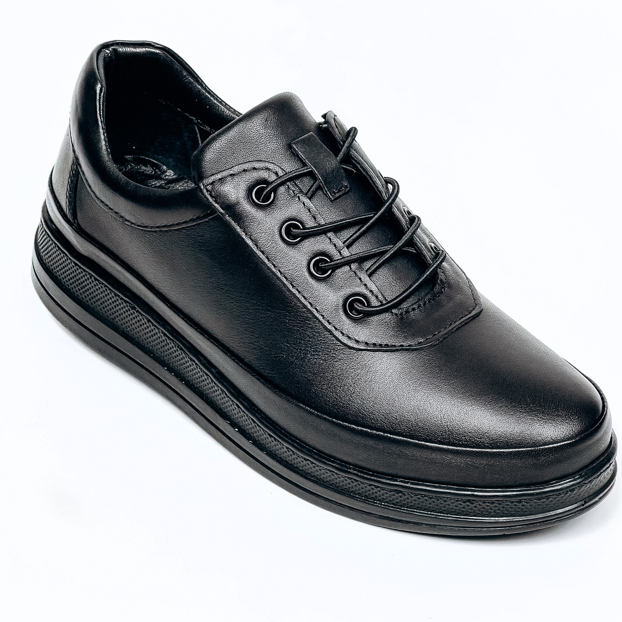 Жіночі шкіряні кеди чорного кольору на резиновій шнурівці Allshoes RW010 black розмір 36