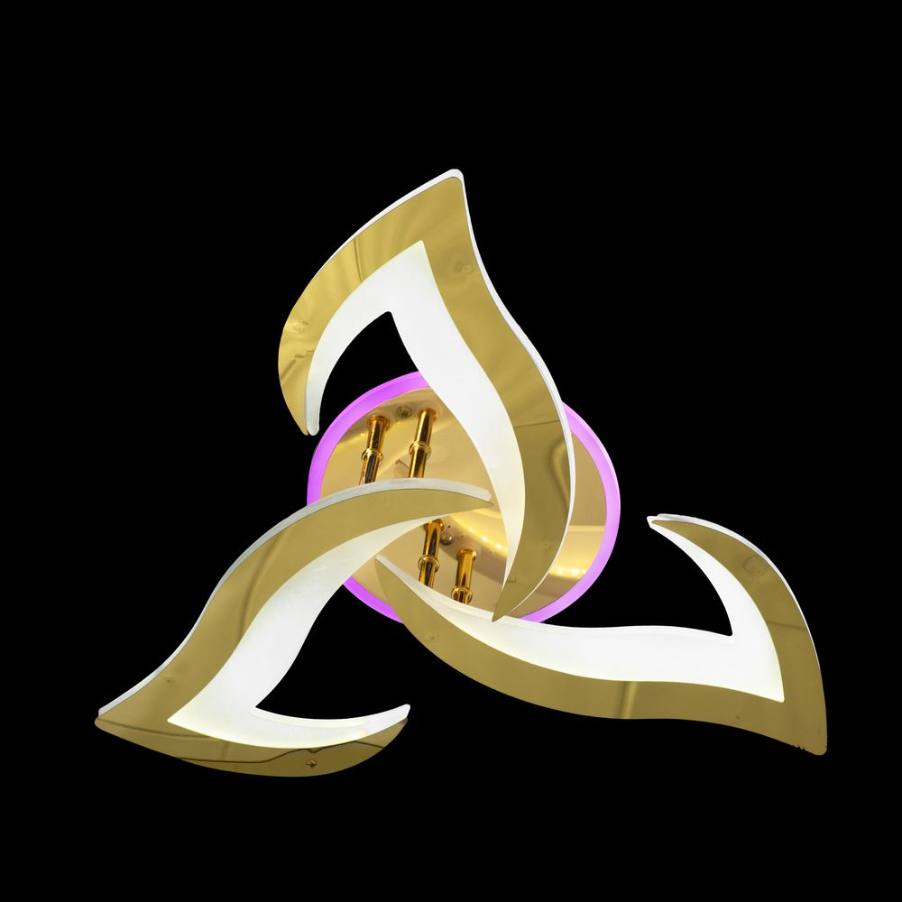 Світлодіодна стельова люстра "Три пелюстки" з RGB-підсвіткою основи, 65 Вт, золото