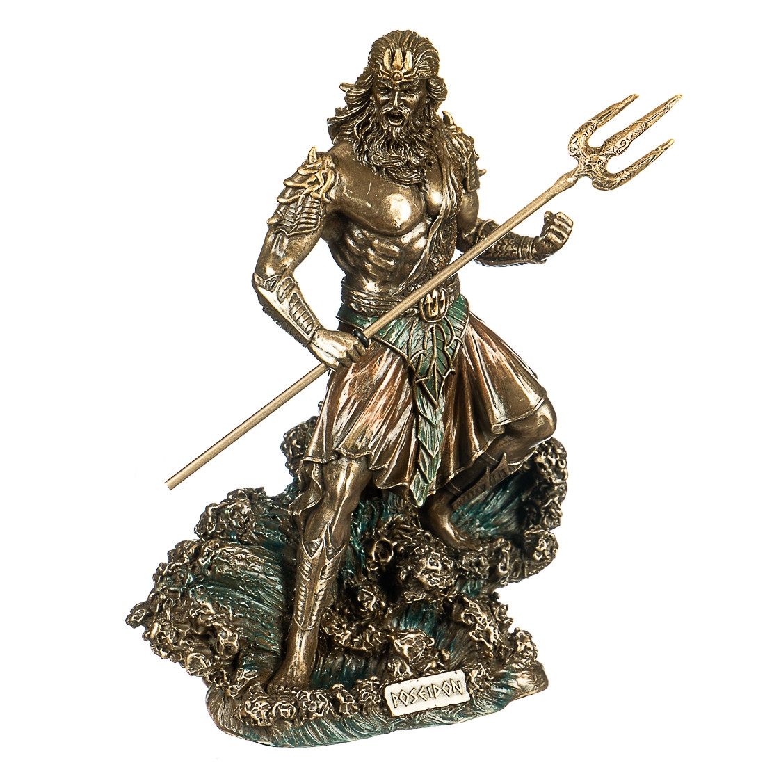 Декоративна статуетка "Посейдон" бронзового кольору з пілістоуну від італійського бренду Veronese висота 20 см, фото 1