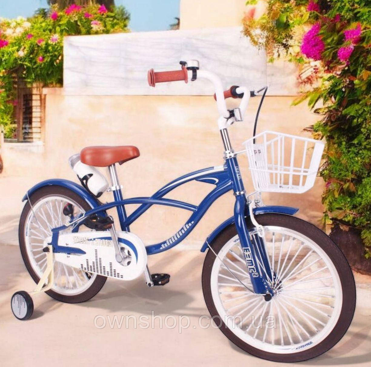 Дитячий велосипед Sigma "Straight a Student-20", додаткові колеса, кошик, синій, фото 1