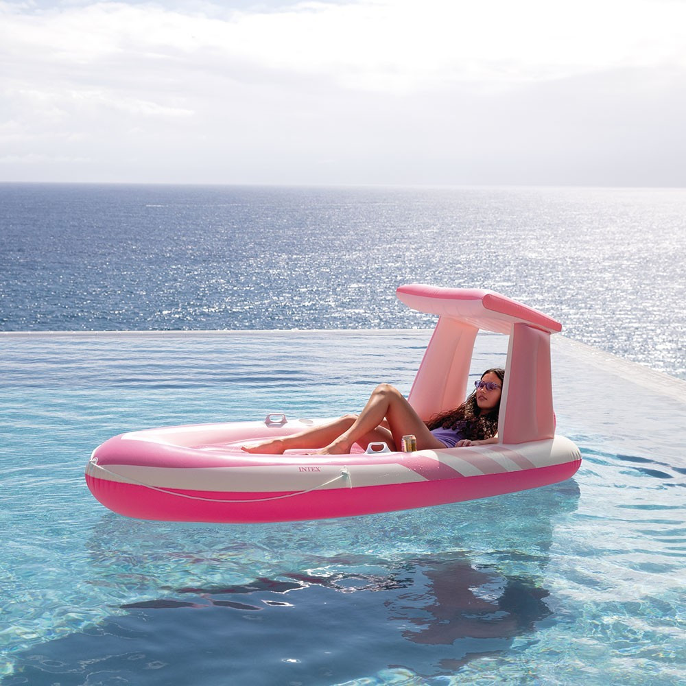 Надувний матрац Intex 57804EU Pink Paradise із дахом та тримачами для напоїв, 257×135см, фото 1