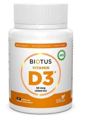 Вітамін D3, Vitamin D3, Biotus, 2000 МО, 60 капсул