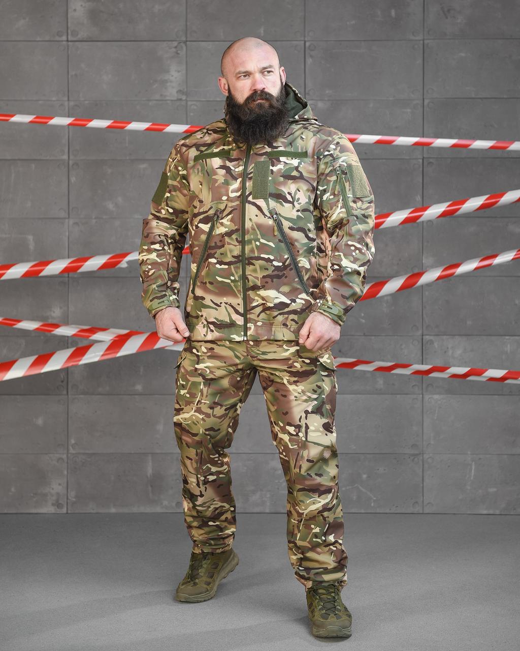 Тактичний костюм із тканини Софтшел/Softshell Мультикам/Multicam, демісезоння військова форма - фото 1 - id-p2538995366