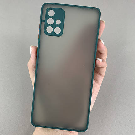 Чохол для Samsung Galaxy A71 напівпрозорий матовий чохол з кольоровими бортами на самсунг а71 темно-зелений tcb, фото 1