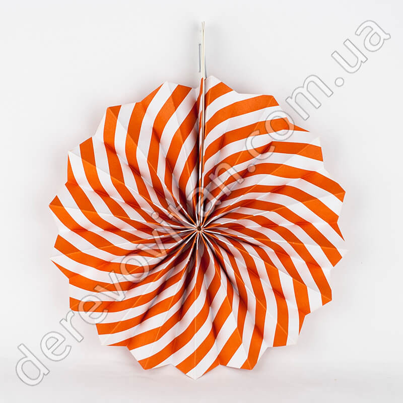 Підвісний віяло, оранжево-білий, 20 см - паперовий декор-розетка