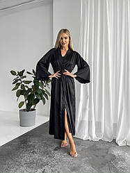 НАБІР СОРОЧКА+ДОВГИЙ ХАЛАТ ШОВКОВИЙ ЧОРНИЙ 132ZF