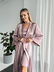 НАБІР СОРОЧКА+ДОВГИЙ ХАЛАТ ШОВКОВИЙ БЕЖЕВИЙ 132ZF