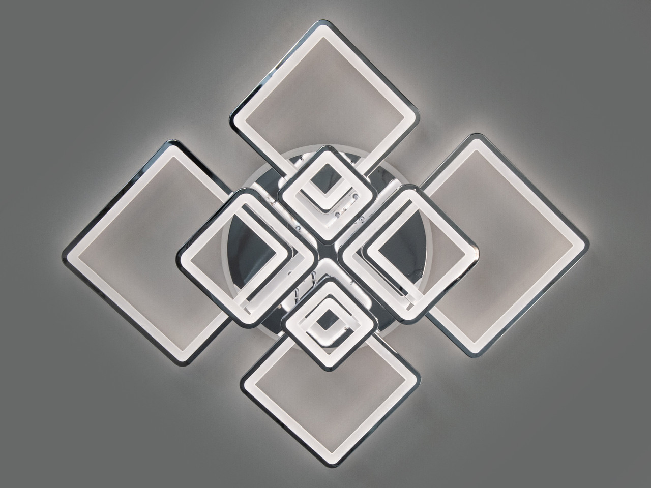 Яскрава LED-люстра для холу з димером, хром, 225W на 32м2, фото 1