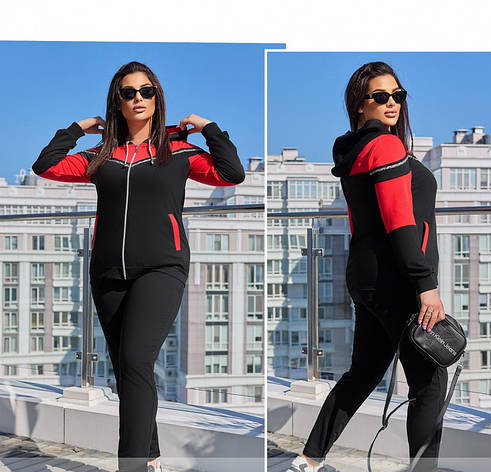 Спортивний костюм жіночий батал 8-280-чорний-червоний |50 по 64р., фото 1