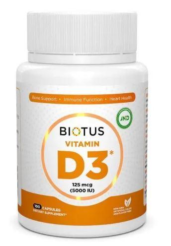 Вітамін D3, Vitamin D3, Biotus, 5000 МО, 60 капсул