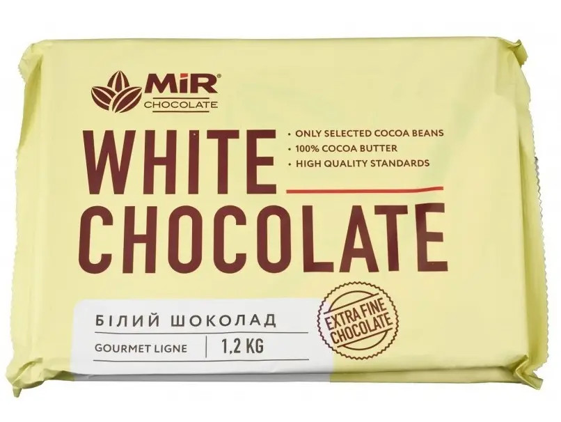 Шоколад білий Mir chocolate 26%, плитка 1,2 кг