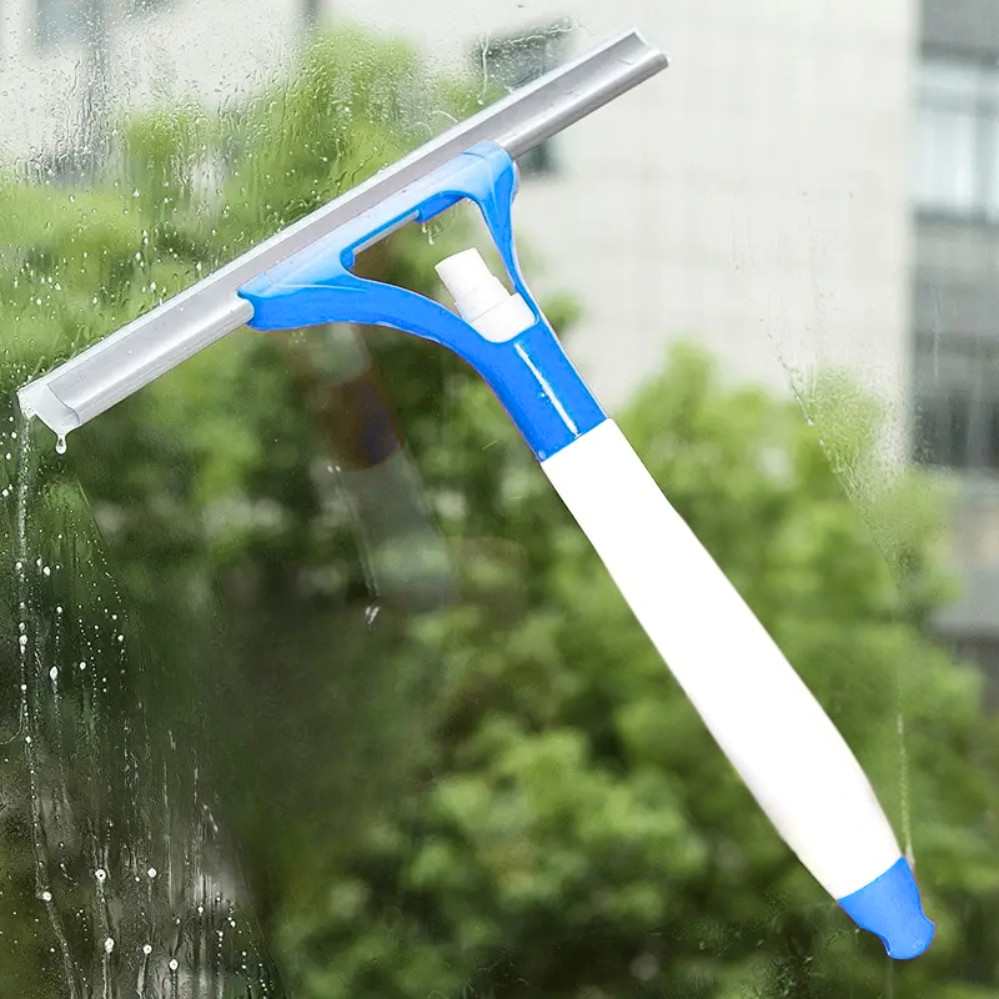 Скребок щітка для миття вікон з пульверизатором 2в1 універсальний водозгін силіконовий для скла дзеркал, фото 1