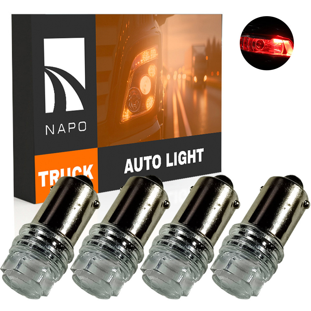Комплект світлодіодних ламп для вантажівок NAPO TRUCK BA9S-2835-3smd 24V T4W Ba9s колір світіння червоний 4 шт, фото 1