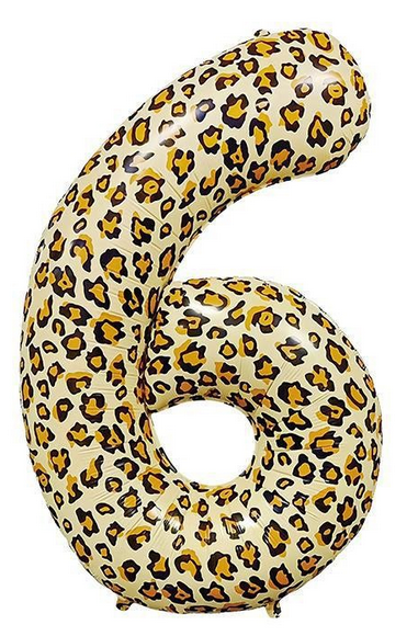 Фольгована цифра, леопардова "6", 100 см. в упаковці., фото 1
