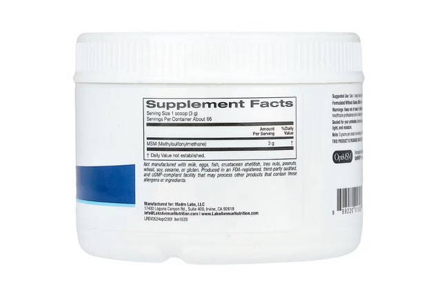 МСМ Метилсульфонілметан Lake Avenue Nutrition OptiMSM 198.5 г (66 порц.), фото 2
