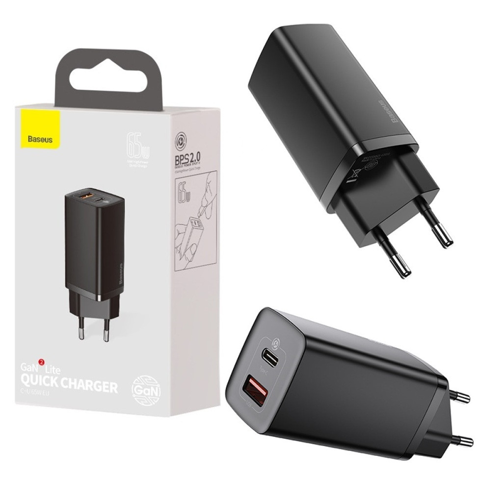 Швидкий зарядний пристрій Baseus GaN 2 Lite 65W Quick Charger (1 Type-C + 1 USB)