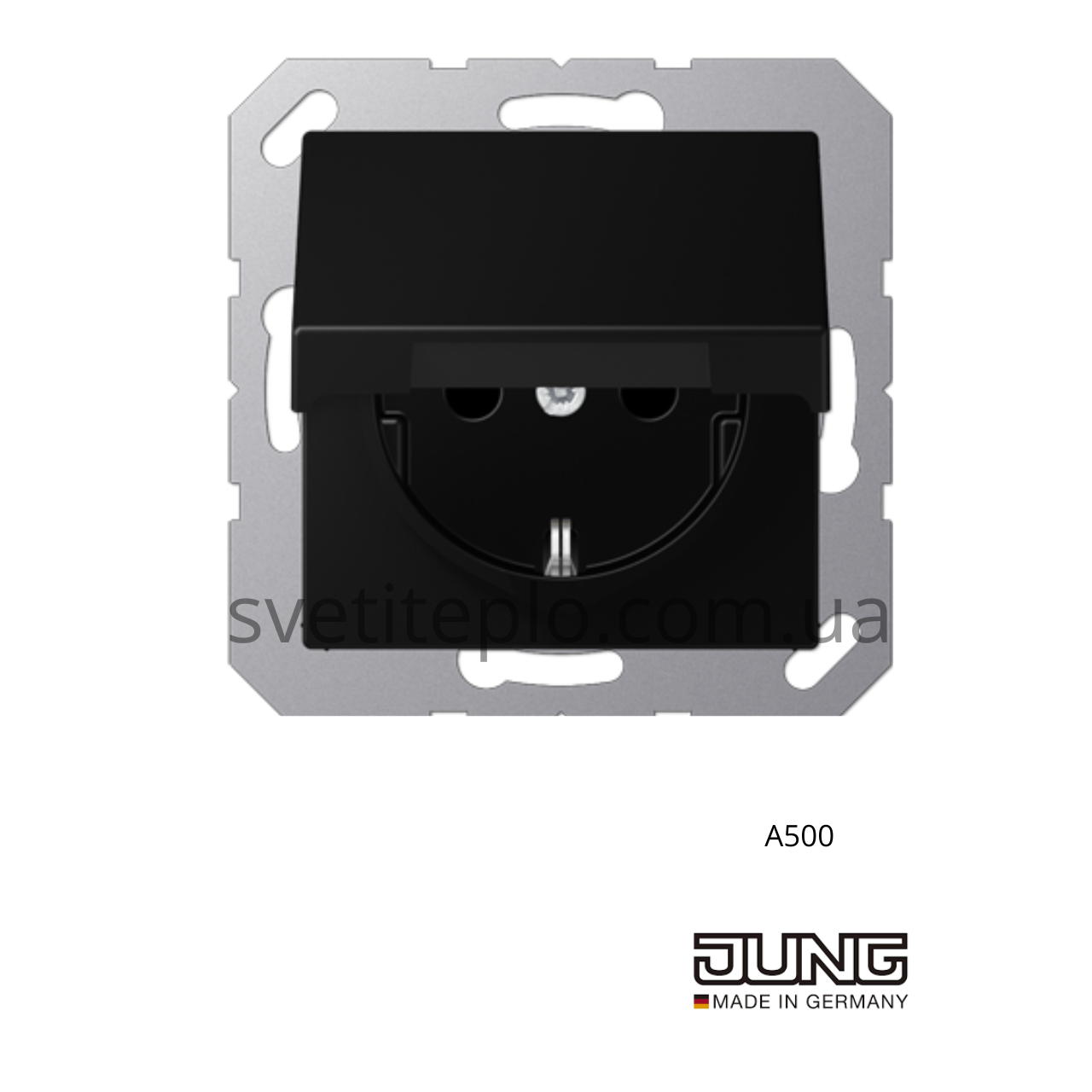 A500 JUNG Розетка з заземленням та кришкою IP44 чорна матова