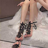 Мереживні квіткові гольфи із зав'язками XS/S/М/L (1,2,3,4) Чорний — Еротична білизна, фото 4