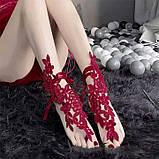 Мереживні квіткові гольфи із зав'язками XS/S/М/L (1,2,3,4) Бордовий — Еротична білизна, фото 4