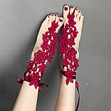 Мереживні квіткові гольфи із зав'язками XS/S/М/L (1,2,3,4) Бордовий — Еротична білизна, фото 5