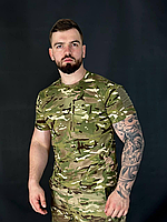 Тактична чоловіча футболка камуфляж мультикам CooLmax літо, Якісна футболка вологовідвідна із шевронами