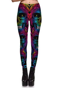 Яскраві жіночі легінси для спорту LX skulls різнокольорові