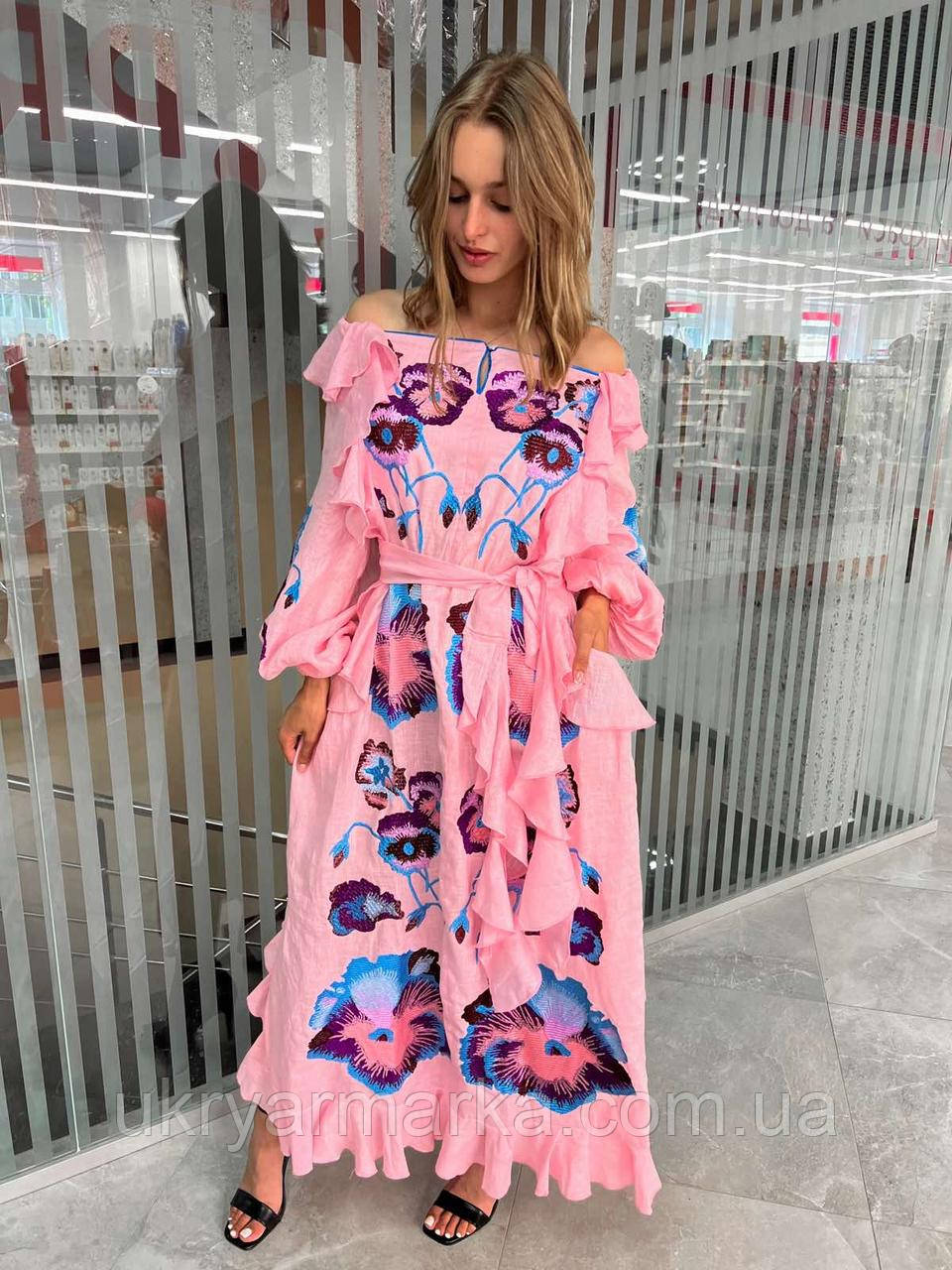 Легка лляна сукня з відкритими плечима "Рожева затока", фото 1