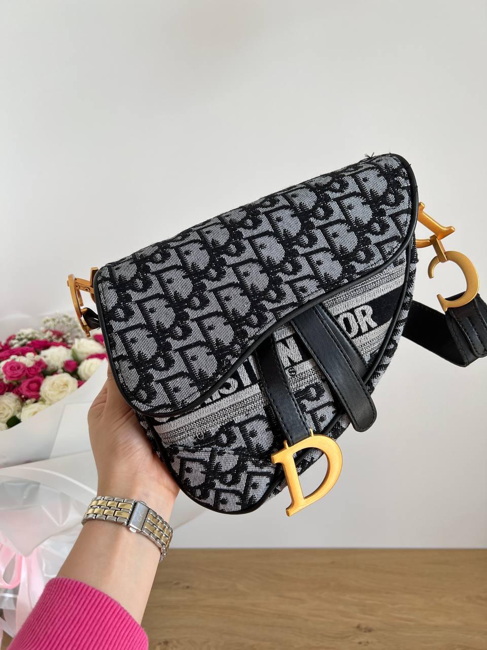 Жіноча сумка Christian Dior Saddle Silver Monogram (Сіра) Діор Кросс Боді текстиль екошкіра 1 відділення