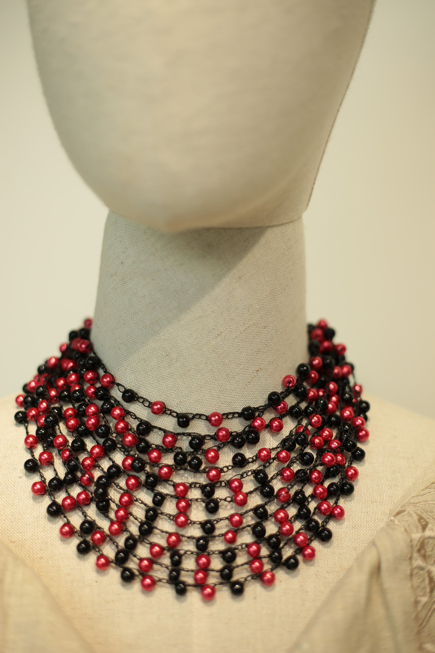 Намисто ручної роботи "Перлина" червоно-чорне