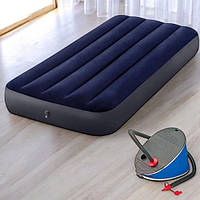 Матрац надувний односпальний Intex 64756 з ножним насосом 69611, одномісний, велюровий, 76х191х25см