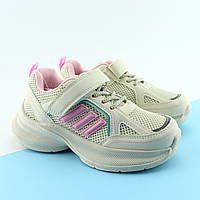 Кросівки на дівчинку дитячі крем із рожевим на липучці тм Томм