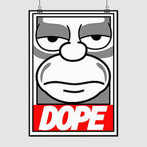 Плакат "Сімпсони, Гомер, мінімалістичний портрет, Simpsons, Dope", 60×43см