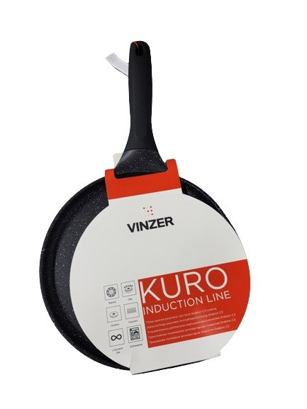 Сковорода для млинців Vinzer Kuro Induction Line d24 см h2 см алюміній з гранітним покриттям (50423 Vinzer)