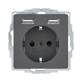 BERKER Q.x механізм Розетка з з/к та USB 16А/250В антрацит 48036086