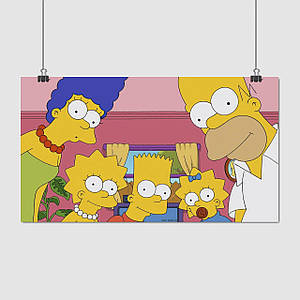 Плакат "Сімпсони біля вікна, Гомер, Барт, Мардж, Ліза, Меггі, Simpsons", 34×60см