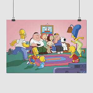 Плакат "Сімпсони та Гріффіни, Simpsons, Family Guy", 40×60см