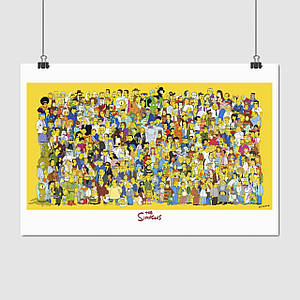 Плакат "Сімпсони, всі персонажі мультфільму, Simpsons", 40×60см
